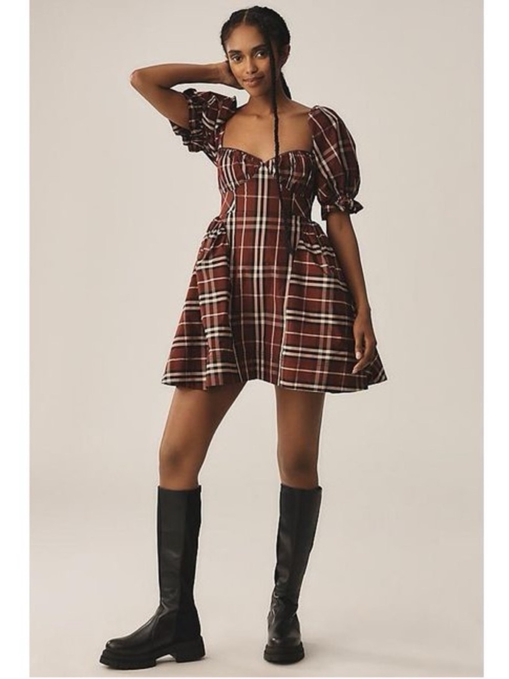 Anthropologie Maeve tartan plaid mini babydoll dress XS - Picture 1 of 9